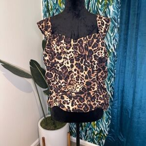 Leopard Print Ruched Sleeveless Top
